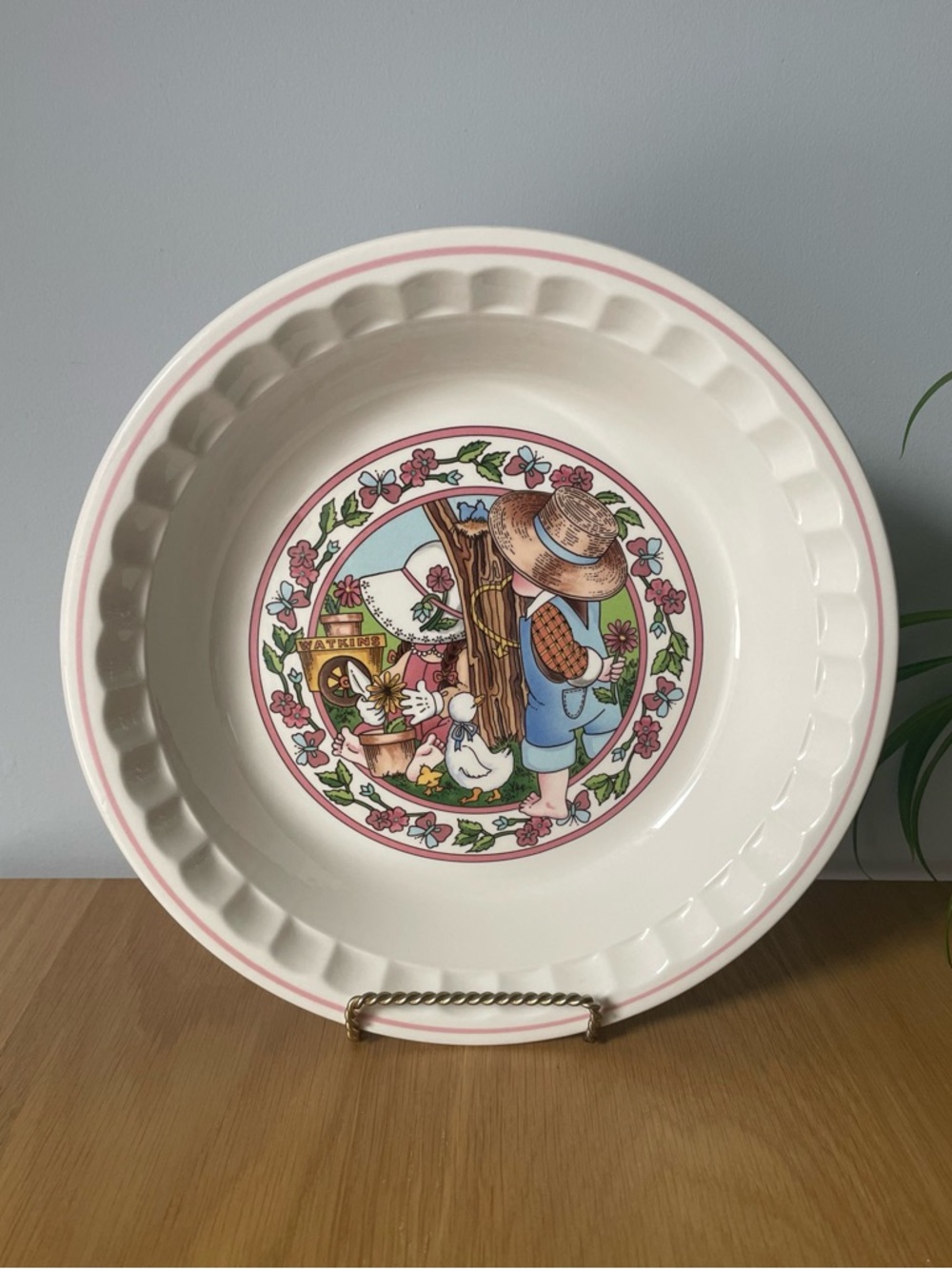 Vintage 1980s Country Kids Ceramic Collector's Recipe Pie Plate “Spring’s Fancy”